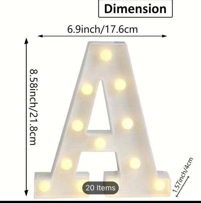 Lettre lumineuse à l’unité 17,6x21,8 cm